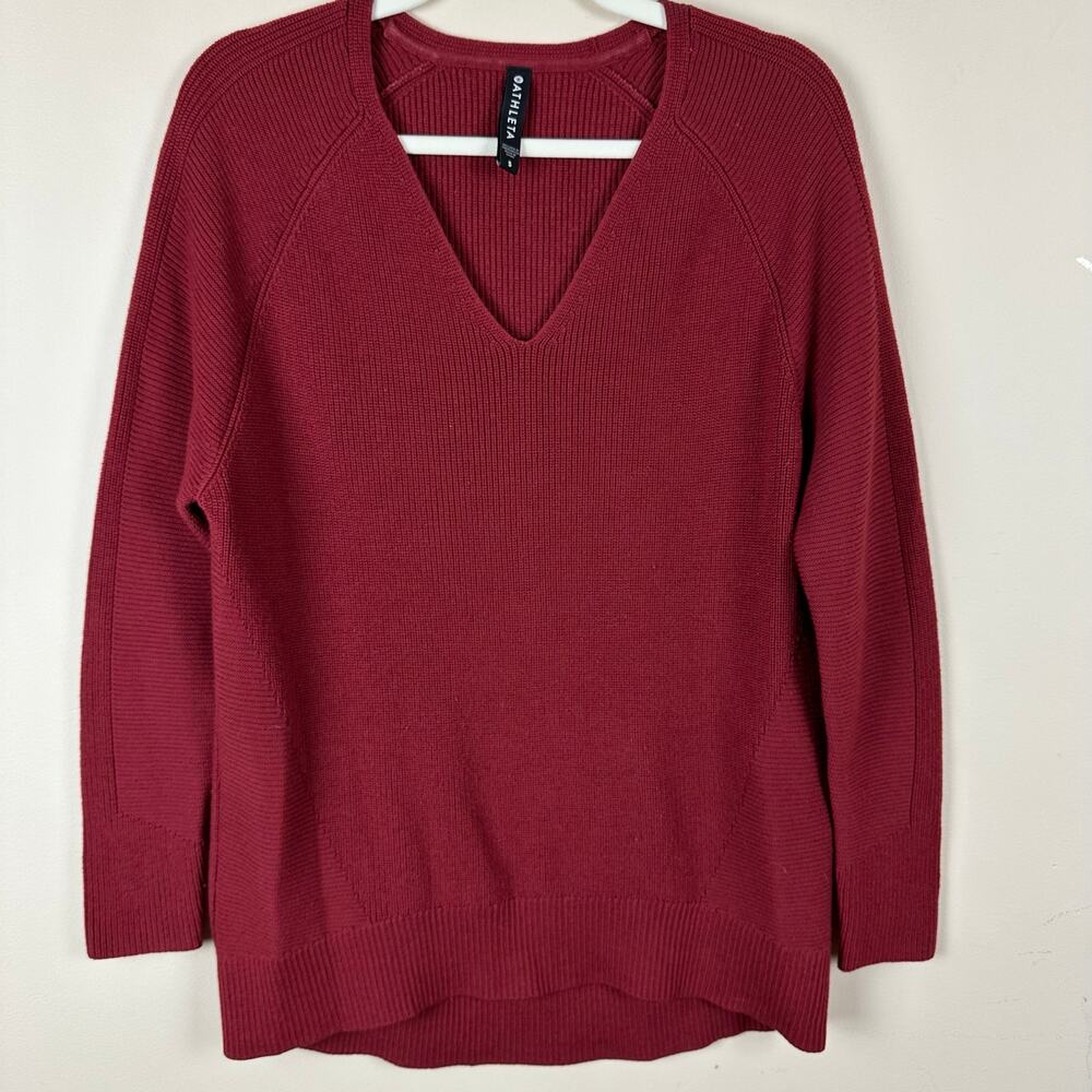 Athleta Merino Wool Women S Red Knit Pullover Sweater Old Money Preppy Oversized
